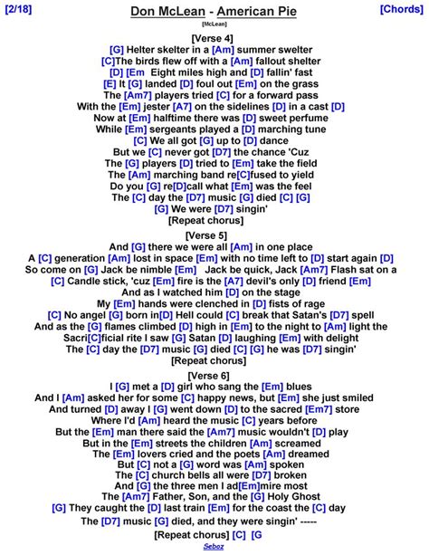 Don McLean - American Pie [2] | Lyrics and chords, Great song lyrics ...