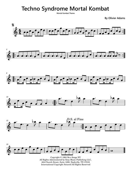 Techno Syndrome Mortal Kombat By Olivier Adams Violin Solo Digital Sheet Music Sheet