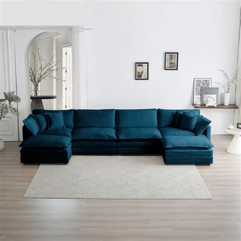 Modern Large Chenille Fabric Modular U Shape Sectional Sofa With Chaise