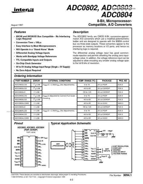 Ad0804 Intersil Microprocessor Compatible Hoja De Datos Ficha Técnica