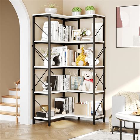 Yitahome Corner Bookshelf Tier L Shaped Bookcase Storage Organizer