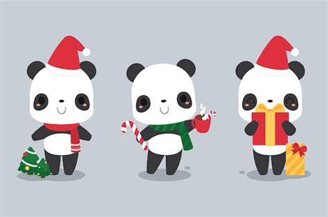 Premium Vector Set Of Cute Panda Bear Cartoon Characters Wearing