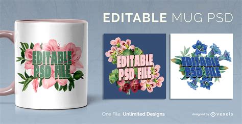 Realistic Flowers Mug Template Scalable Psd Editable Template