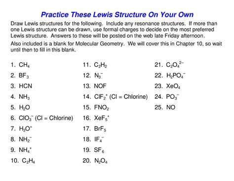 Lewis Structures Worksheet