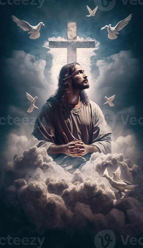 illustration of Jesus praying surrounded by doves on a cloud, 22784473 ...