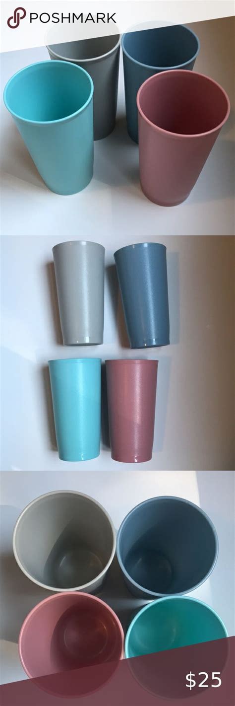 4 Vintage Tupperware Stackable Tumbler Cups Pastel 12 Oz Vintage