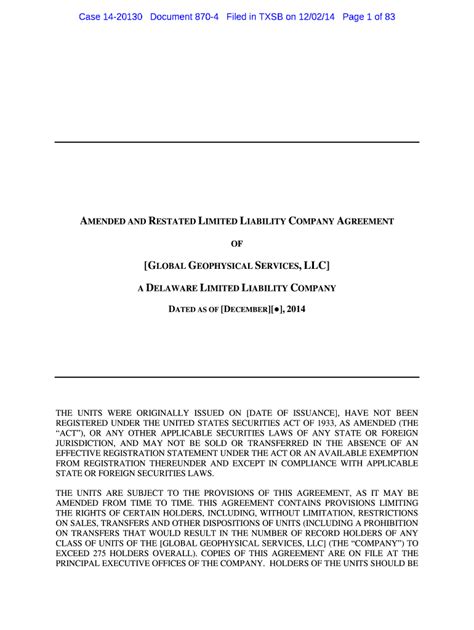 Fillable Online Exhibit D Amended And Restated Llc Agreement Fax