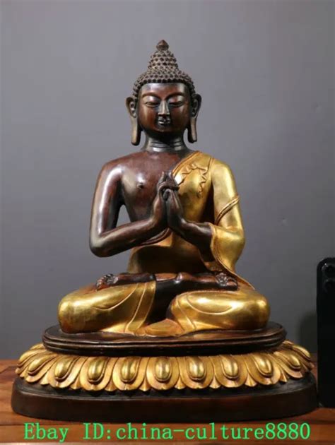 15 5 VIEUX Bouddha Shakyamuni en bronze tibétain doré EUR 555 90