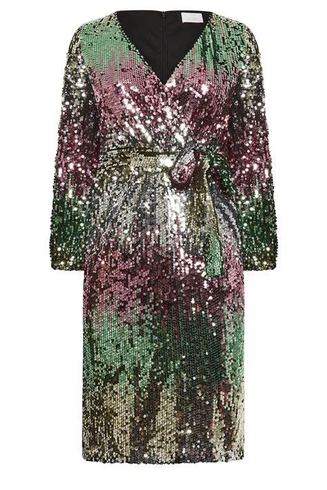 Yours London Plus Size Purple Ombre Sequin Wrap Dress Yours Clothing