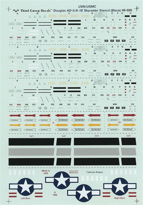 Third Group 48 020 Usnusmc Douglas Ad 5a 1e Skyraider Stencils Black