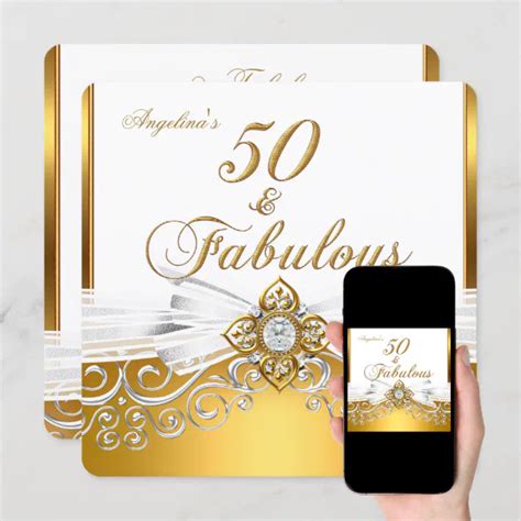 Fabulous White Gold Damask Birthday Party Invitation Zazzle