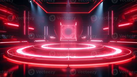 AI generated Modern futuristic concert stage with dynamic neon red ...