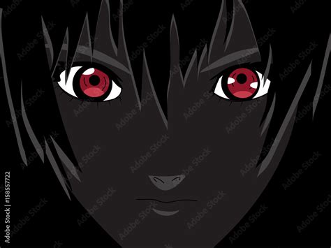 Anime eyes. Red eyes on black background. Anime face from cartoon ...