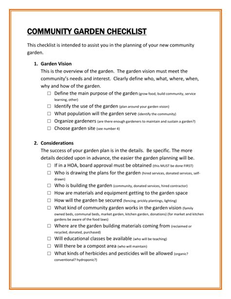 Community Garden Checklist