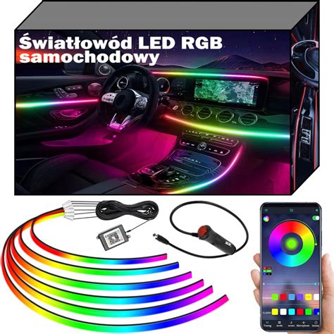 ŚWIATŁOWÓD DO SAMOCHODU oświetlenie LED RGB 7m AMBIENT El Wire 6w1