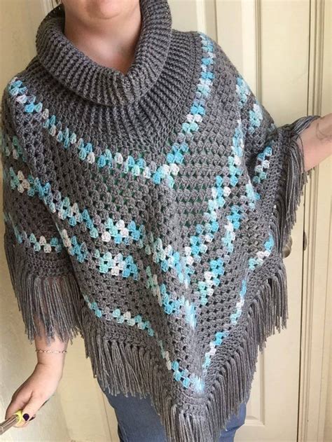 Ribbed Cowl Neck Poncho Crochet Pattern Etsy