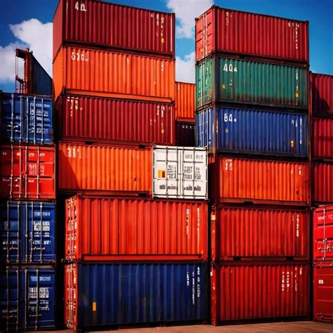 Premium Photo | Stacked colorful metal cargo containers used for ...