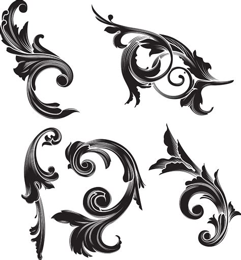 Baroque Engraved Floral Ornaments Png PNGEgg