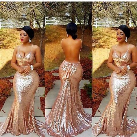 Sparkly African Sequins Rose Gold Mermaid Prom Dresses 2017 Sexy Plus