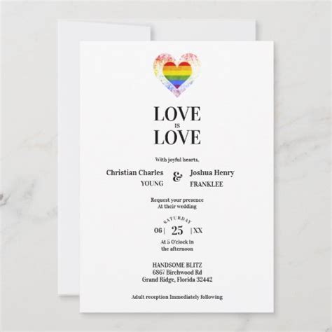 Pride Rainbow Heart Lesbian Gay Wedding Invitation Zazzle