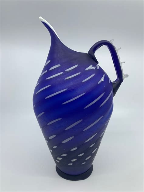 Azerbaijan Hand Blown Matte Cased Moriage Satin Art Glass Pitcher Munimoro Gob Pe