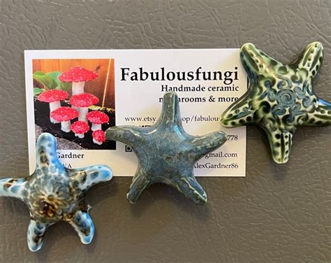 Set Of Three Ceramic Starfish Magnets Refrigerator Magnets Handmade