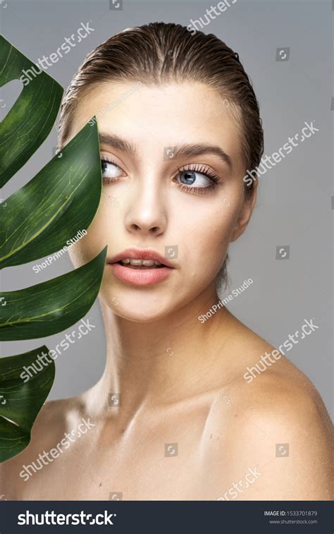 Beautiful Woman Naked Shoulders Palm Leaf Stock Photo 1533701879 Shutterstock