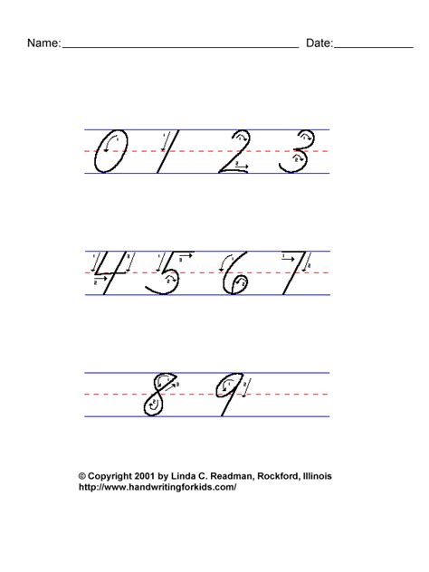 Cursive Writing Numbers Worksheets