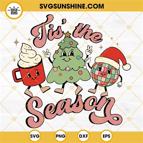 Tis The Season Svg Retro Christmas Svg Christmas Tree Hot Cocoa Svg