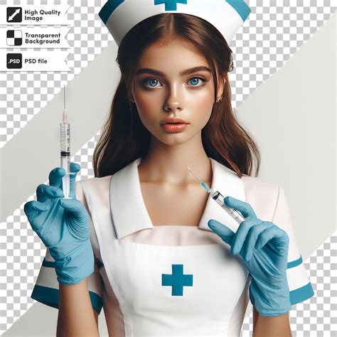 Premium Psd A Woman In A Medical Uniform Holding A Syringe