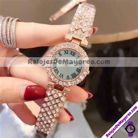 Reloj N Meros Romanos Rosado Extensible Metal Con Diamantes Beige R