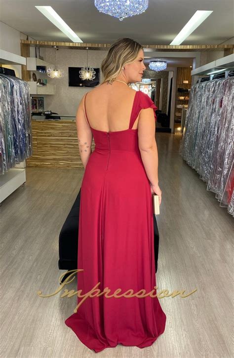 Vestido De Festa Longo Plus Size Marsala Impression Modas