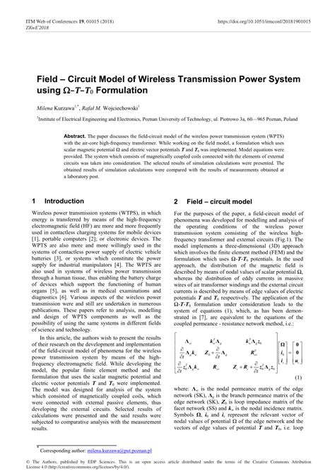 PDF Field Circuit Model Of Wireless Transmission Power System Using