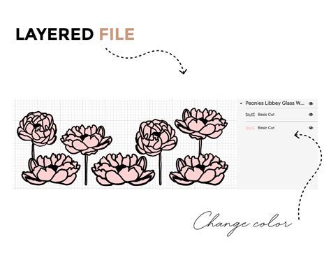 Layered Peonies Glass Wrap Svg Oz Libbey Full Wrap Svg Etsy