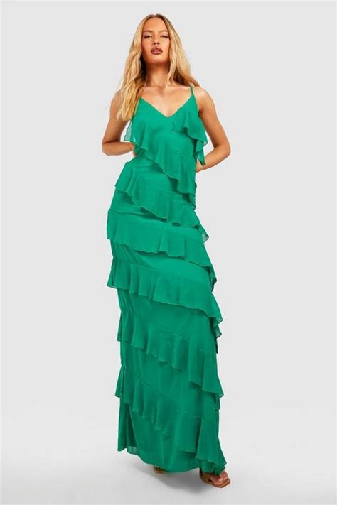 Tall Chiffon Ruffle Detail Maxi Dress Boohoo