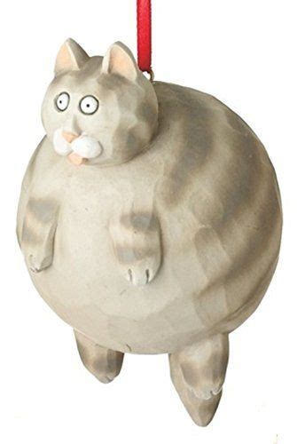 Grey Tabby Fat Cat Christmas Tree Ornament Hanging From The Nap Of His