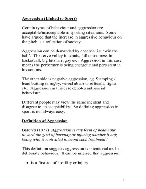 Types Of Aggression Information Sheet