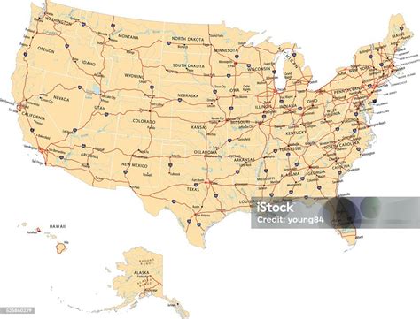 Usa Highway Map Stock Illustration - Download Image Now - Road Map, USA, Map - iStock