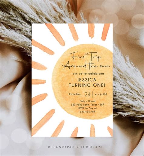 Editable First Trip Around The Sun Birthday Invitation 1st Birthday You