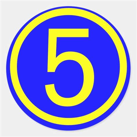 number 5 in a circle, blue background classic round sticker | Zazzle