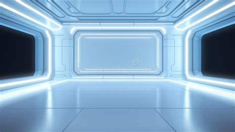 Abstract Futuristic Empty Floor And Room Sci Fi Corridor With Light For