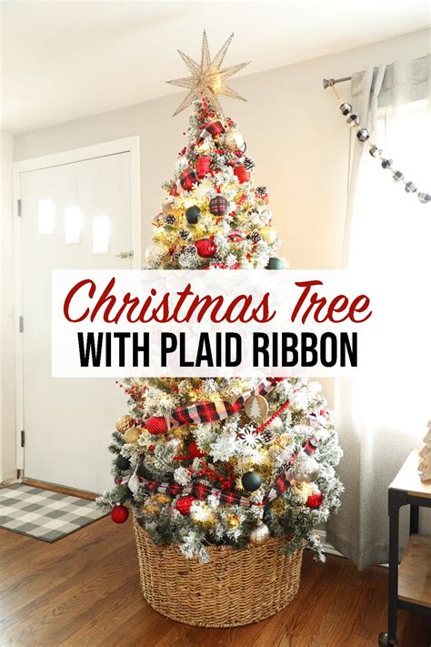 A Flocked Christmas Tree with Plaid Ribbon - Weekend Craft