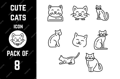 Premium Vector Cute Cats Icon Pack Bundle Lineart Vector Template