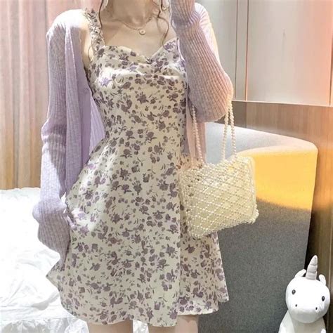 Shinsei Spaghetti Strap Floral Print Mini A Line Dress Cardigan