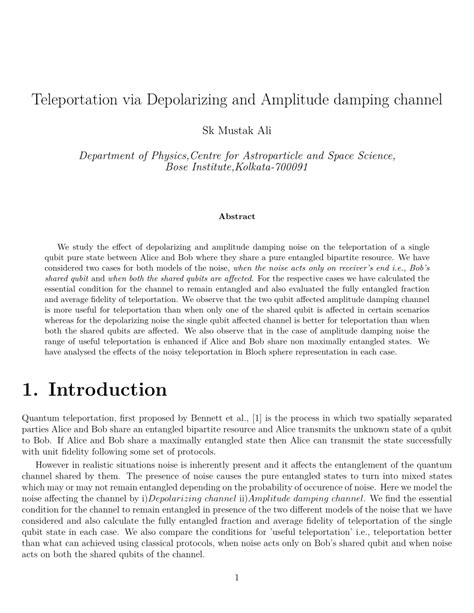 PDF Teleportation Via Depolarizing And Amplitude Damping Channel