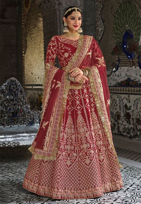 Maroon Velvet Embroidered Bridal Lehenga Choli