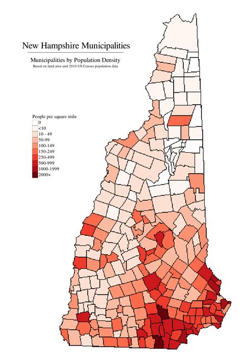 New Hampshire Population Density Map United States Map States District