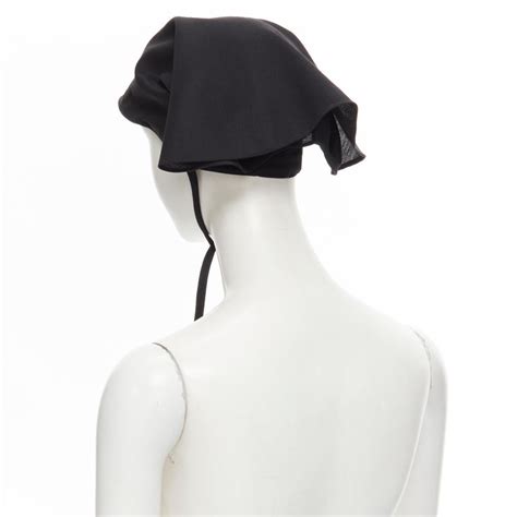 Yohji Yamamoto 1980s Vintage Black Wool Apostolnik Wimple Headscarf