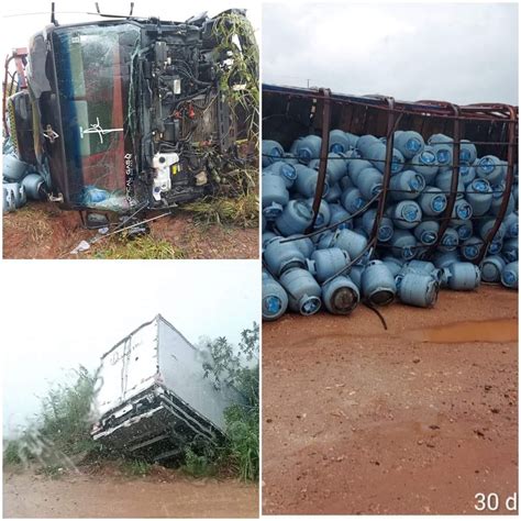 Caminhões colidem na MG 290 e botijões de gás caem em ribanceira