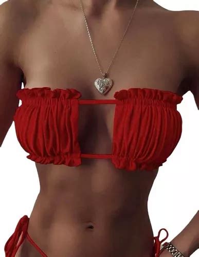 Top Bikini Dama Traje De Ba O Bandeau Fruncido Shein Mujer Meses Sin